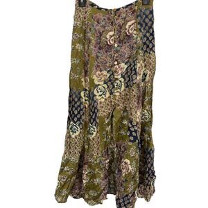 Carlton Sport Vintage Olive Purple Button Up 90s Y2K Long Floral Skirt sz 7 / S